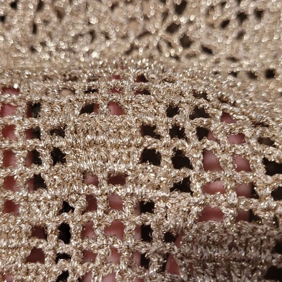 Vintage Suzelle Silk Outfit 3 Pcs Gold Tank Pants Crochet Tunic Metallic Large - Picture 3 of 13